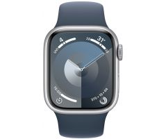 Apple Watch Series 9 GPS 41mm Silver Aluminium Case with Storm Blue Sport Band (MR913SA/A)