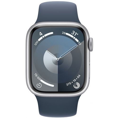 Apple Watch Series 9 GPS 41mm Silver Aluminium Case with Storm Blue Sport Band (MR913SA/A)