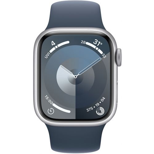 Apple Watch Series 9 GPS 45mm Silver Aluminium Case with Storm Blue Sport Band (MR9D3SA/A)