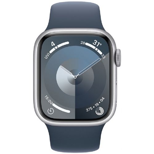 Apple Watch Series 9 GPS 45mm Silver Aluminium Case with Storm Blue Sport Band (MR9E3SA/A)